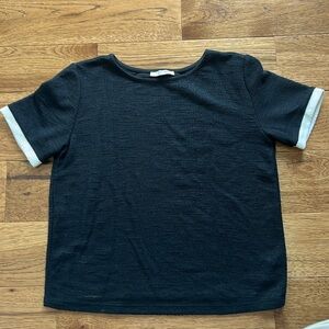 Zara size L black and white short sleeve knit top